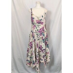 Laura Ashley Linen Blend Floral Tank Dress With Pockets Spring Easter Size Small